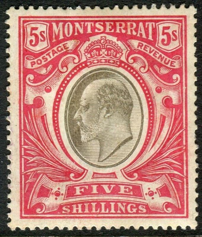 MONTSERRAT-1907 5/- Black & Red.  A mounted mint example Sg 33