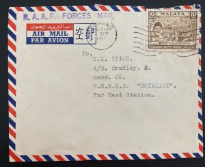 1957 Penang Malaya RAF Forces Airmail Cover  To Far East Station