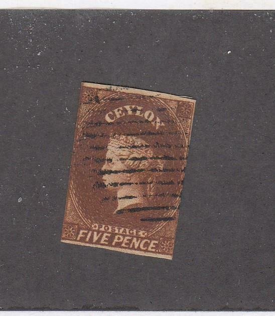 CEYLON (MK6016) # 6 F-USED  5p 1857-59 QUEEN VICTORIA /ORANGE-BROWN CAT VAL $175