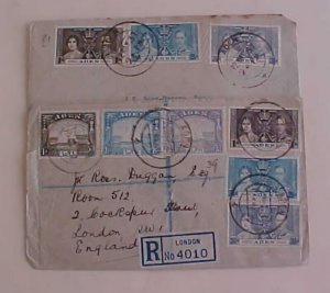 ADEN 1937 KING GEORGE VI REGISTERED COVER AND REGULAR ALL TO ENGLAND