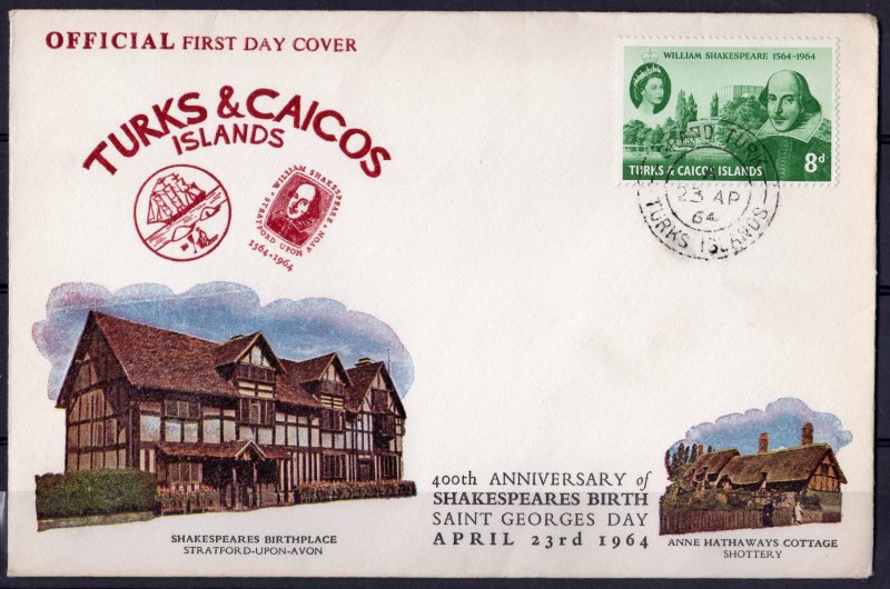 Turks and Caicos Islands 1964 Sc#141 SHAKESPEARE ANNIV.OFFICIAL F.D.C.