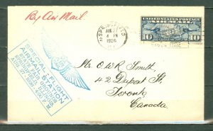 US 1926 STATE FAIR SPECIAL FLIGHT AIR MAIL COVER...SPRINGFIELDS TO CANADA..#C7