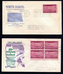 US Two 1939 N.Dakpta State Fiftieth Anniversary First Day Covers  CV $25.00