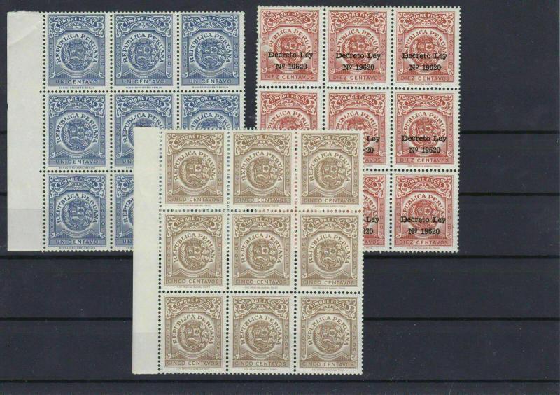 Peruana Revenue Stamps Blocks MNH Ref: R6525