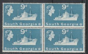 SOUTH GEORGIA 1963 QEII SHIP 9D MNH ** BLOCK