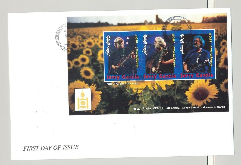 Mongolia #2385-2389 Jerry Garcia, Music 5v M/S of 3 on 5 FDC