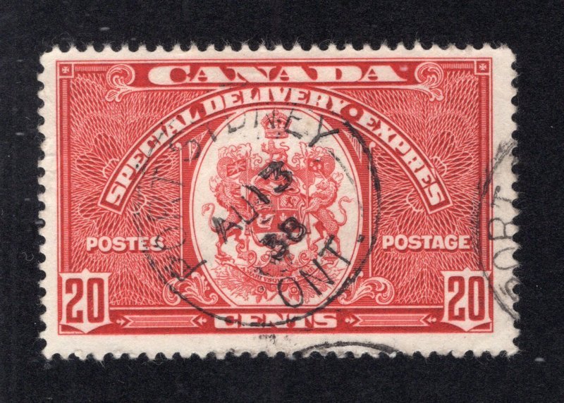 Canada 1938 20c dark carmine Special Delivery, Scott E8 used, value = $25.00