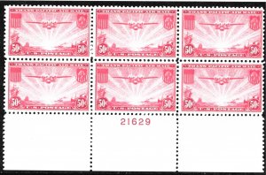 C 22 Mint NH P/B (#21629) 50c Airmail 1937 Cv85.00