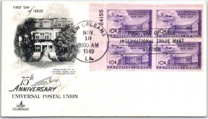US FIRST DAY COVER 75th ANNIVERSARY OF THE UNIVERSAL POSTAL UNION PLATE BLOCK B