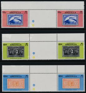 Anguilla 349-54 Gutter Pairs MNH Stamp on Stamp, Rowland Hill, Aircraft