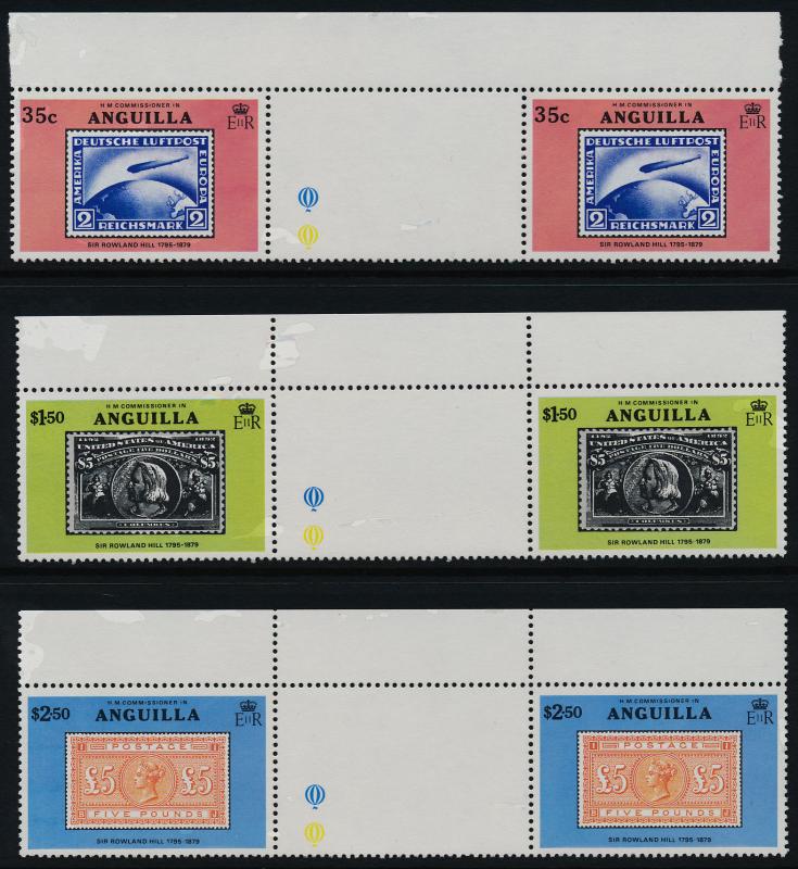 Anguilla 349-54 Gutter Pairs MNH Stamp on Stamp, Rowland Hill, Aircraft