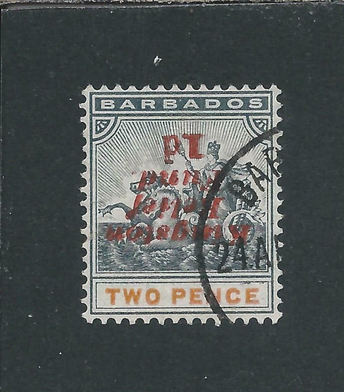 BARBADOS 1907 KINGSTON RELIEF 1d on 2d INVERTED NO STOP AFTER 'd' FU SG 153ea 