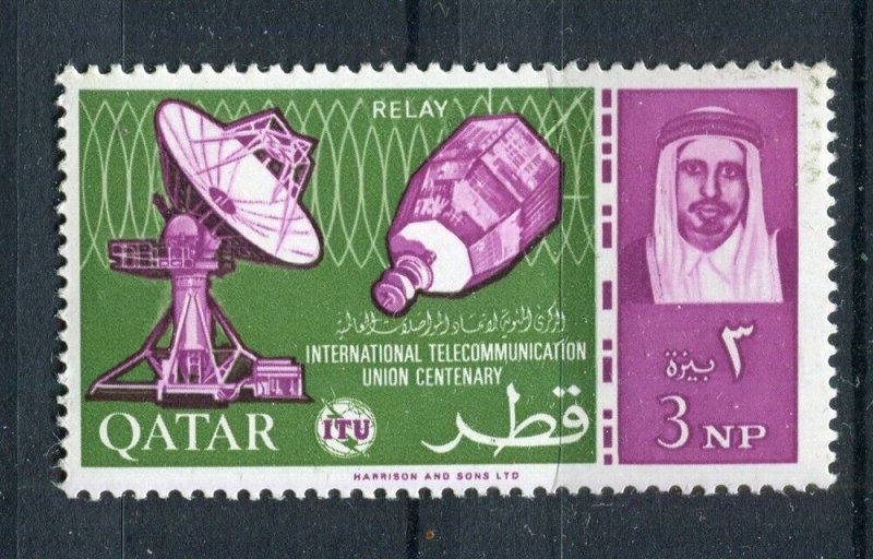 QATAR; 1965 early Sheikh Ali Al Thani ITU Anniv. issue fine MINT MNH 3np. value