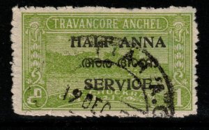 INDIA-TRAVANCORE-COCHIN SGO11c 1949 ½a on 1ch YELLOW-GREEN p12 USED