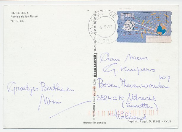 Postcard / ATM stamp Spain 1996 Globe - Earth - Telecommunication