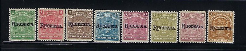 RHODESIA SCOTT #82-87/89/92 1909 OVERPRINTS (SELECTIONS)MINT HINGED