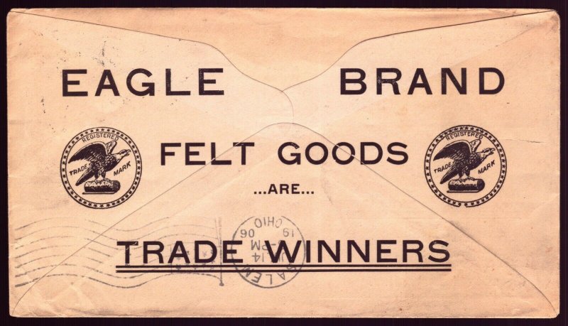 13 Jul 1906 Illustrated Advert Cover Eagle Brand Felt Goods Front & Rear Advert
