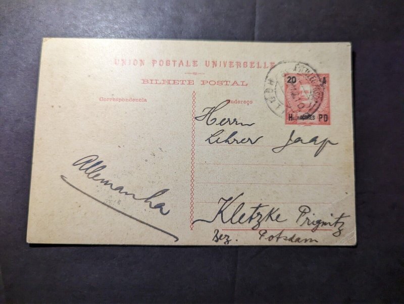 1910 Portugal Colony Azores Overprint Postcard Cover to Kletzke Prignitz Germany