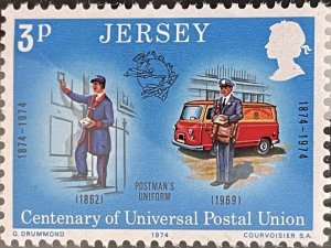 1974 Stamp of Jersy of Mailmen of 1862 & 1969 on granite paper SC# 100