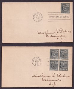 Scott #828 William Harrison Washington DC 12-02-1938 (2) FDC Single & Block of 4