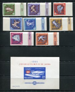 Romania 1597 - 1604 Innsbruck Olympic Games Imperf Stamp Set and Sheet MNH 1964