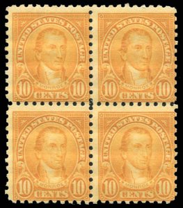 United States, 1910-30 #591 Cat$360+ (as singles), 1925 10c orange, block of ...