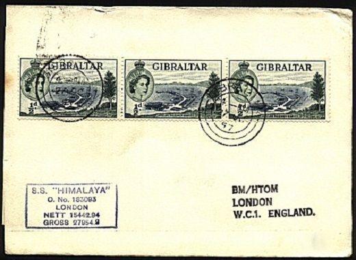 GIBRALTAR 1957 cover SS Himalaya ship cachet.......................19057