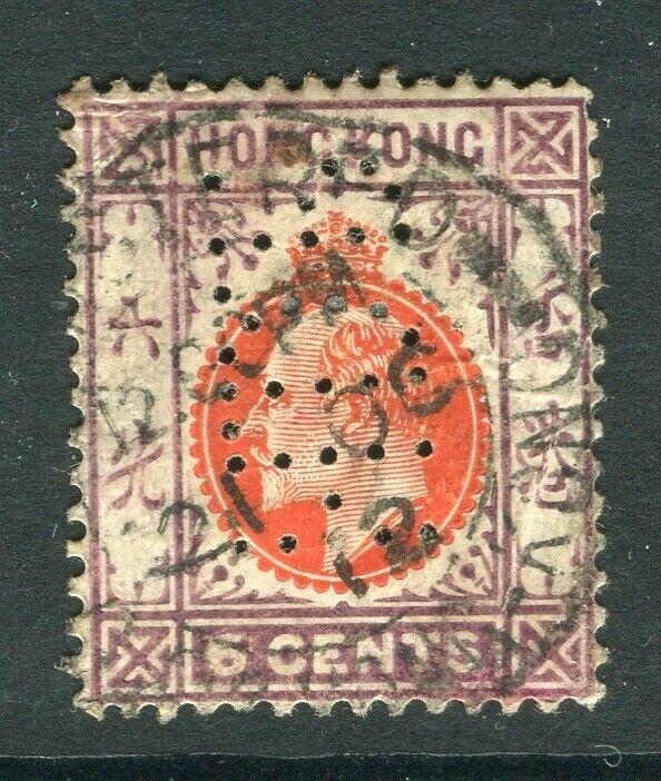 HONG KONG; 1904 early Ed VII Crown CA issue used 6c. + PERFIN