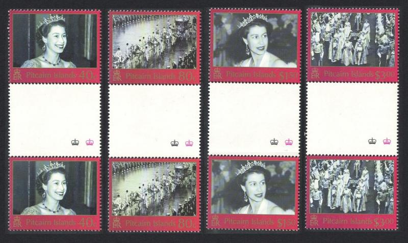 Pitcairn 50th Anniversary of Coronation 4v Gutter Pairs SG#642-645 SC#577-580