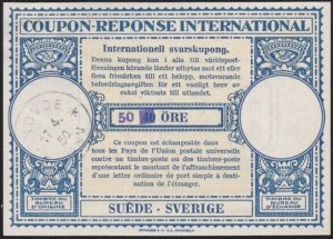 SWEDEN 1950 50 on 40 ore International Reply Coupon - Skovde cds...........B1940