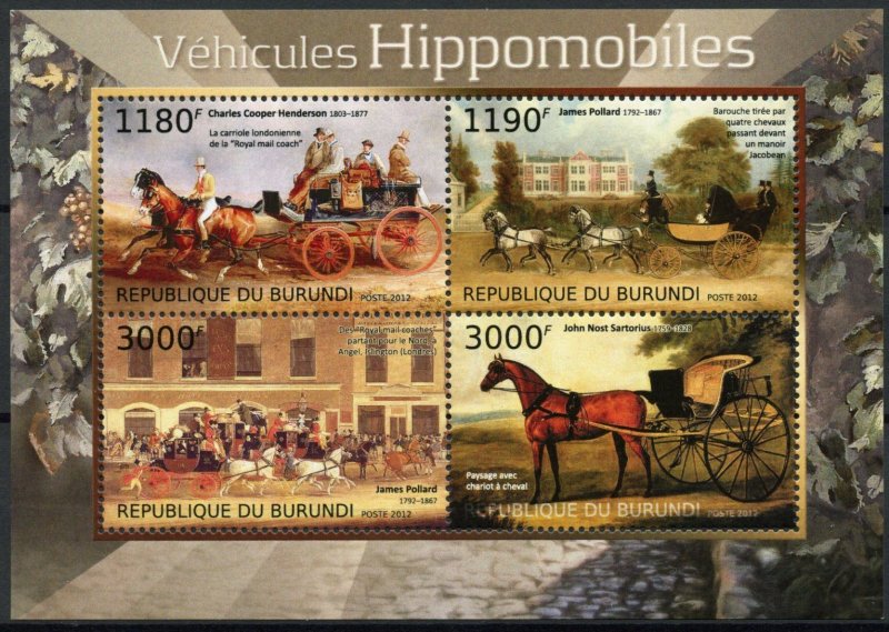 Burundi 2012 MNH Special Transport Stamps Hippomobiles Horses 4v M/S 