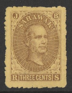 SARAWAK : 1869 Brooke 3c brown on yellow.