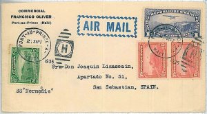 27395 - HAITI  - POSTAL HISTORY - COVER to SPAIN 1935 - Ship Mail SS NORMANDIE