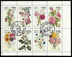 Oman State, CTO, Flowers miniature sheet of 8