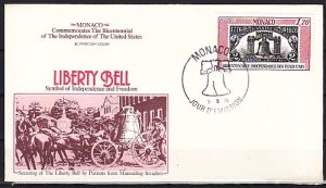 Monaco, Scott cat. 1021. American Bicentennial issue. First day cover. ^