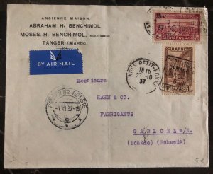 1937 Tanger Morocco Commercial Registered cover To Gablonz Czechoslovakia