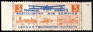 1933 Great Britain Poster Stamp Provincial Airways West Country Air Service