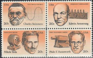 1983 American Inventors Block Of 4 20c Stamps, Sc# 2055-2058, MNH, OG