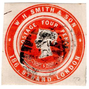 (I.B) QV Postal : Newspaper Wrapper - WH Smith & Son 4d (Advertising Ring)