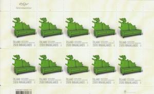 Iceland 2013 MNH Minisheet of 10 Green couch - Graphic Design - Design IV