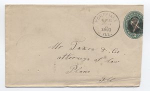 1893 Yorkville IL stamped envelope negative X cancel [6214.113]