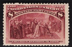 US #236 8c Magenta Columbus Restored to Favor MINT NH  SCV $140