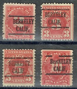 1917 4 Postage Dues f/BERKELEY CA precancel ERRORS (J62-65-225). 2c through 10c