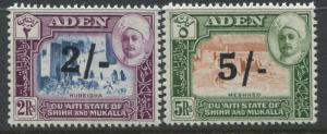 Aden Qu'Aiti State 1951 2/ and 5/ on 2 rupees and 5 rupees mint o.g. hinged