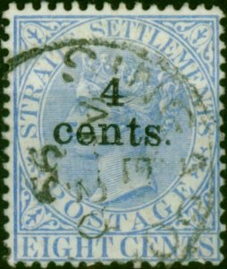 Straits Settlements 1898 4c on 8c Ultramarine SG108 Fine Used (2)