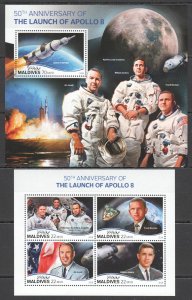 HM0600 2018 MALDIVES APOLLO 8 SPACE 50TH ANNIVERSARY #7753-6+BL1216 MNH