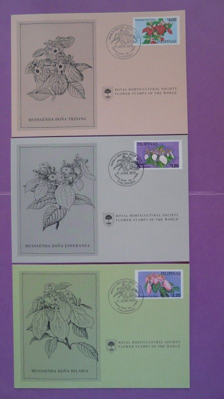 flowers Royal Horticulture Society set of 3 maximum cards Philippines 1979