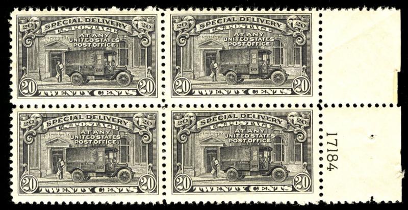 US #E14 VF/XF mint never hinged, block with plate number, natural paper creas...