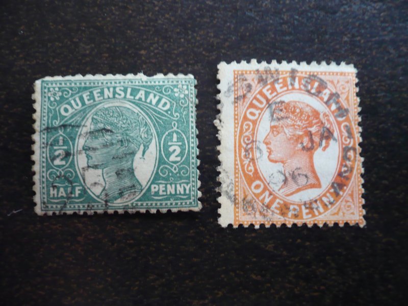 Stamps - Queensland - Scott# 101, 102 - Used Partial Set of 2 Stamps