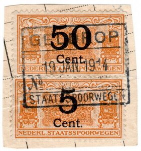 (I.B) Netherlands Railway (Spoorwegen) : Parcel Stamp 55c (Geldrop)